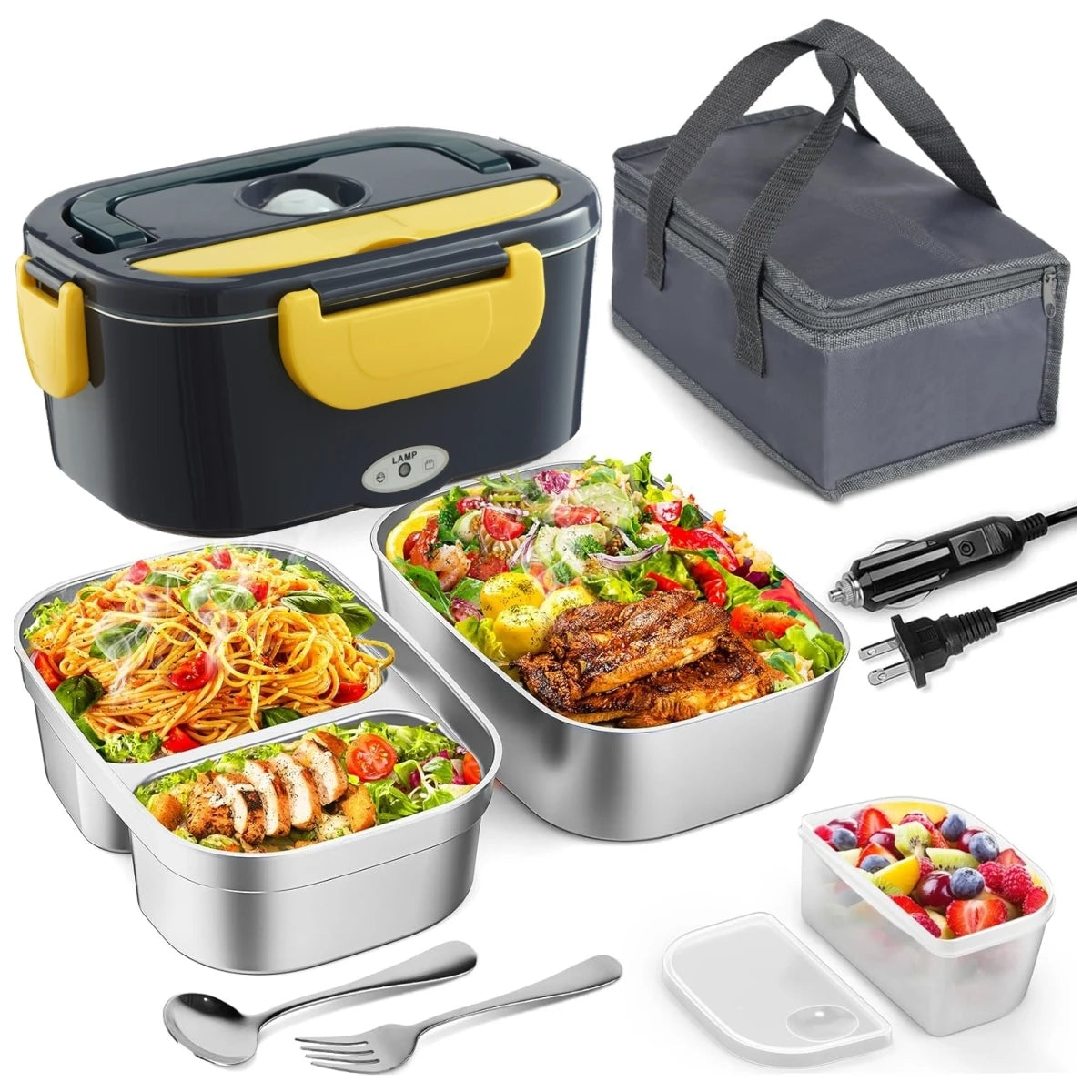 Electric Lunch Box 60W Fast Heated Dual Stainless Steel Containers