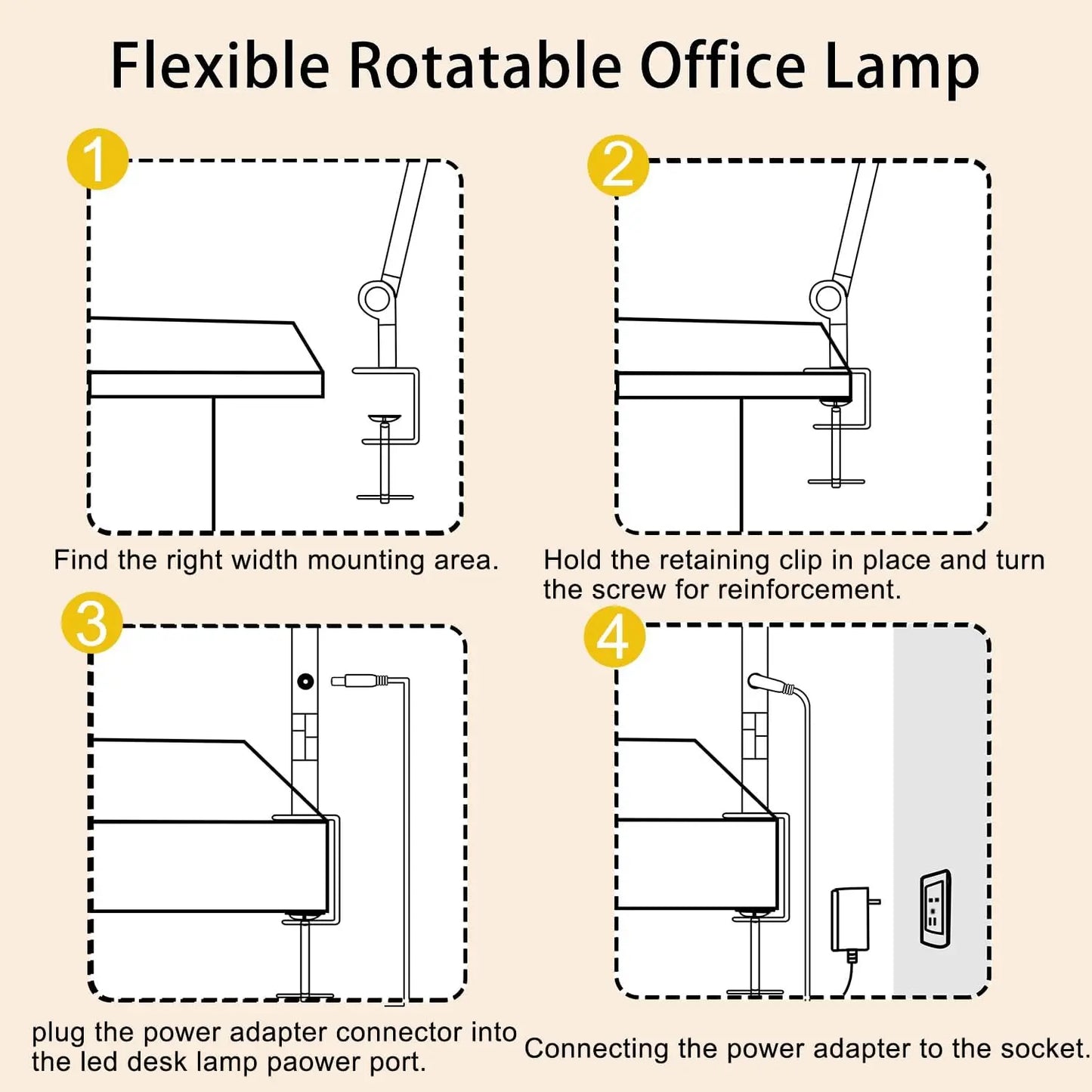 LED Desk Lamp With Clamp Flexible Swing Arm Four Color Modes And Five Brightness Levels