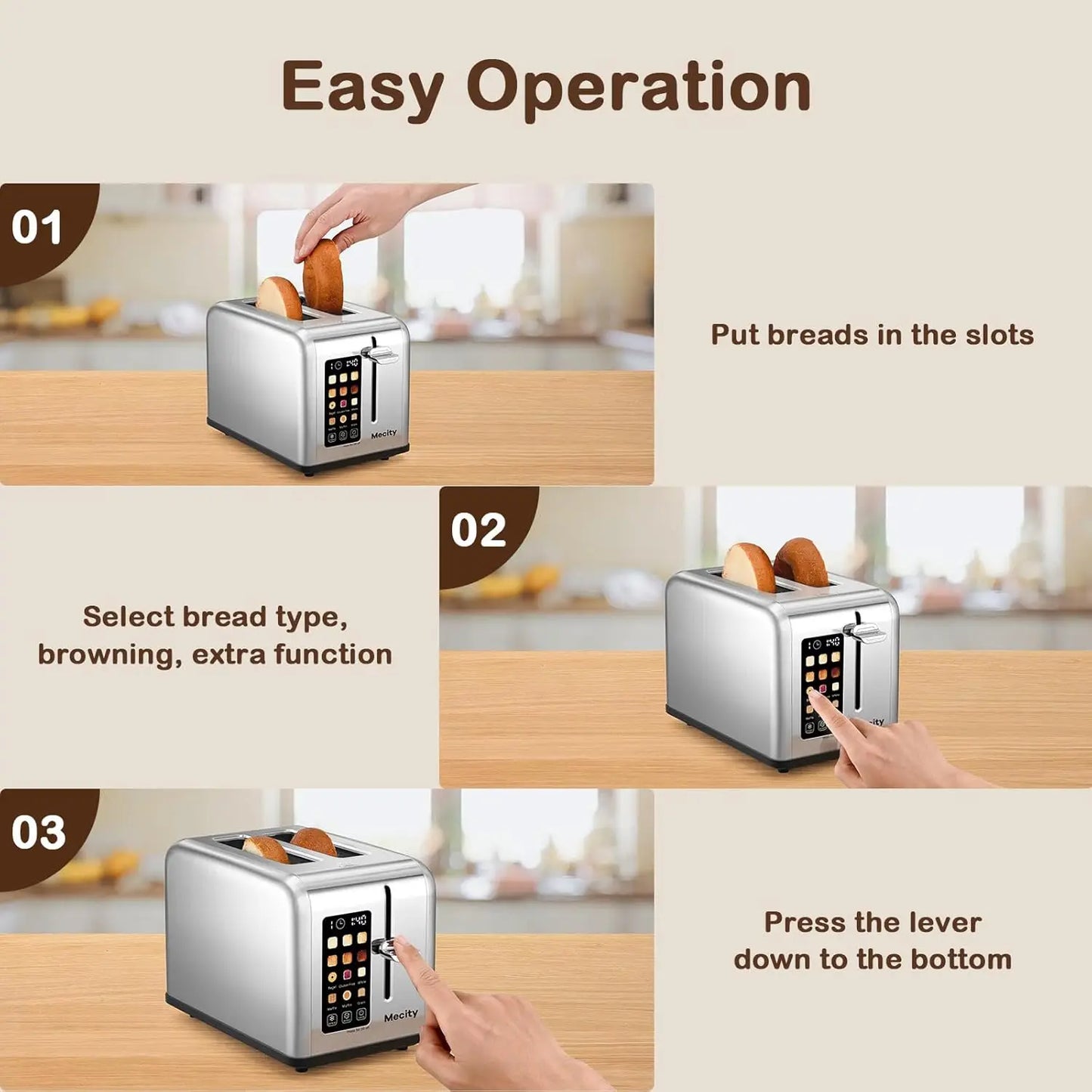 Iosn Stainless Steel Touch Screen Toaster With Timer Defrost