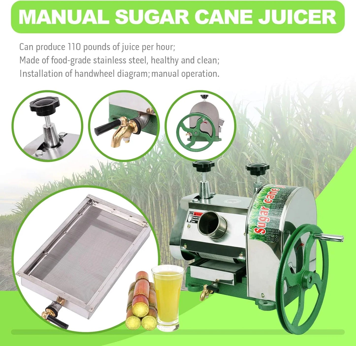Manual Sugar Cane Juicer Machine Stainless Steel Juice Press
