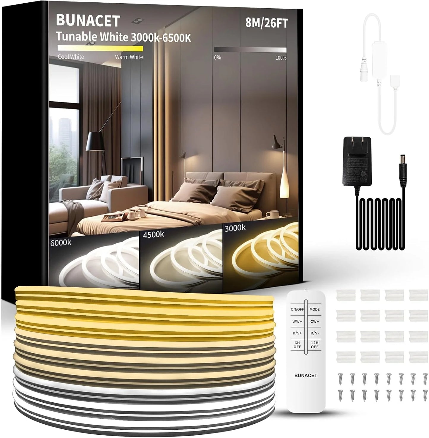 Neon LED Strip Lights 24V Dimmable Remote IP67 Waterproof