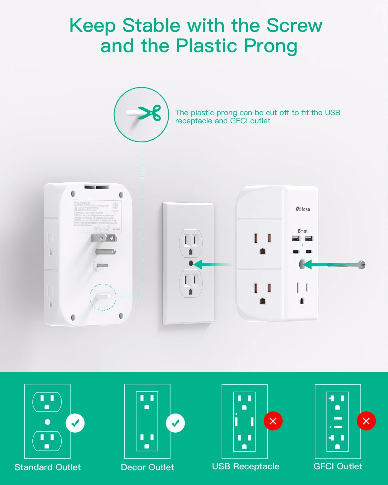 Mifaso Night Light Surge Protector 5 Outlet USB Charger