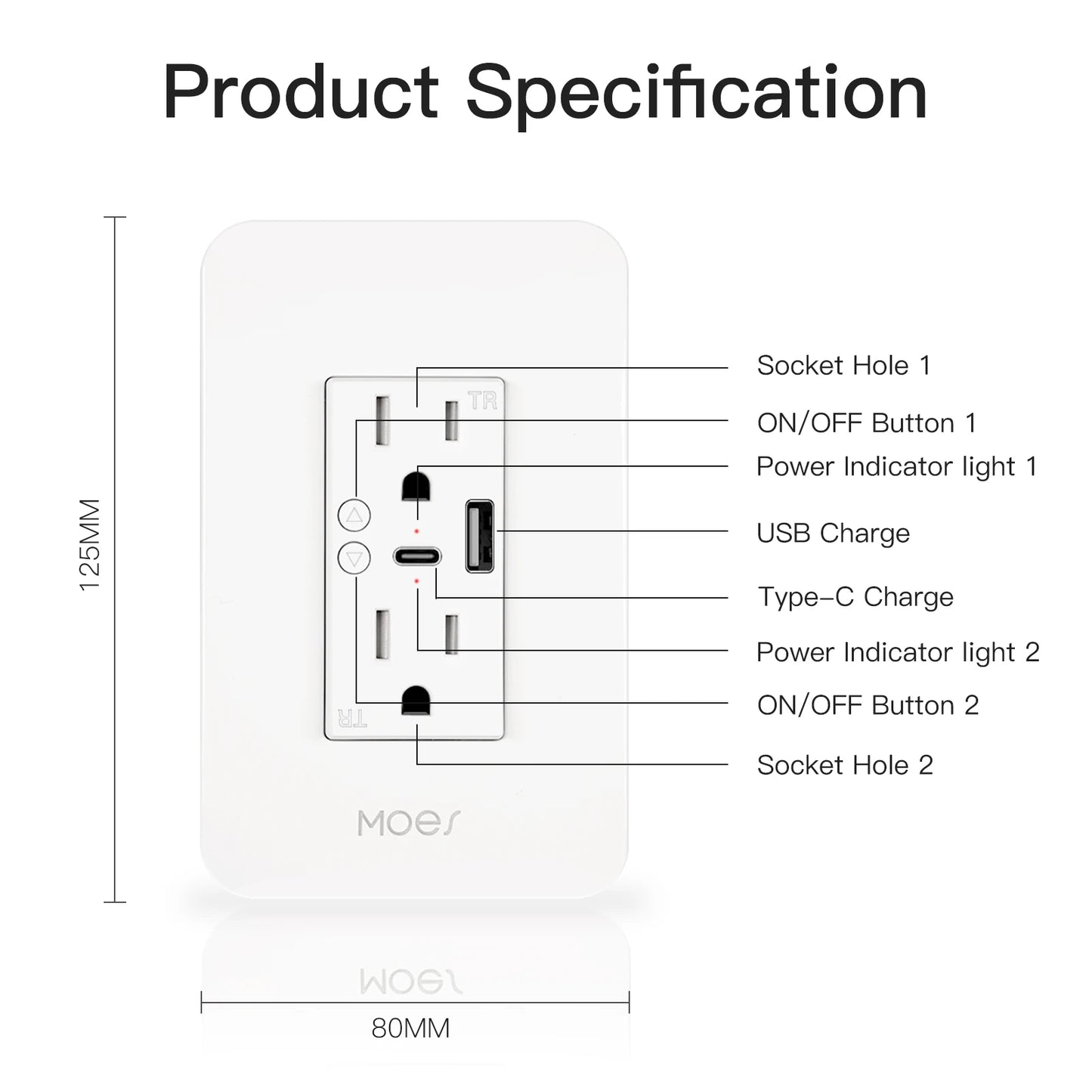 MOES WiFi Smart Wall Socket USB Type C Alexa Google