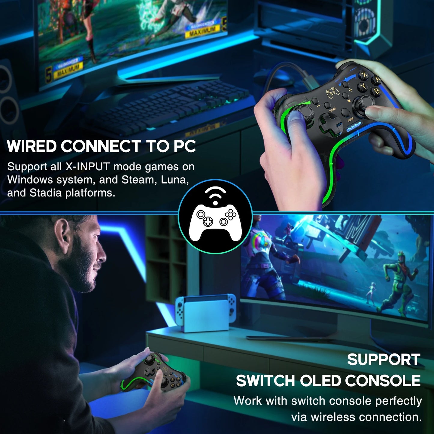 DinoFire Wireless Pro Controller for Nintendo Switch OLED and PC