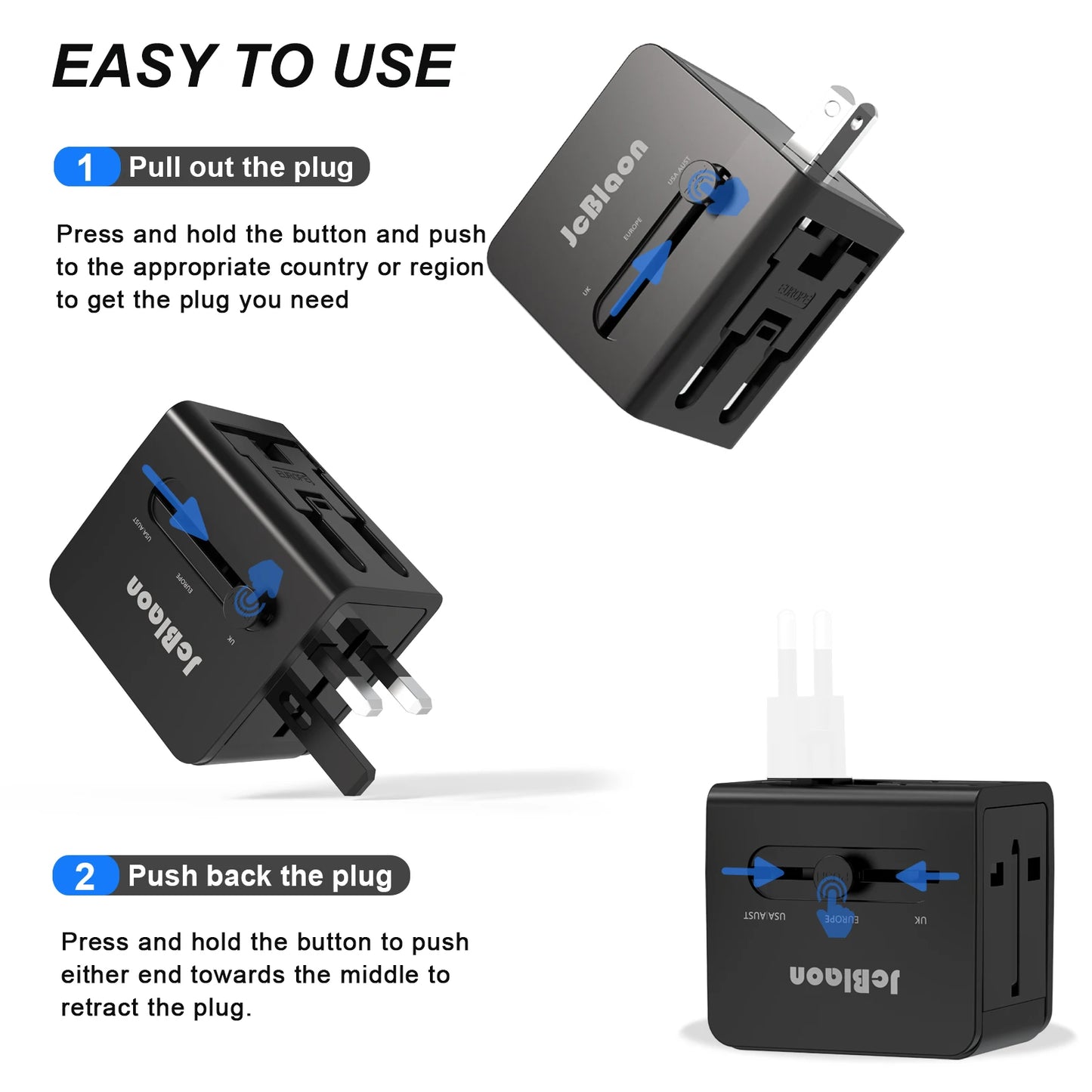 Universal Travel Adaptor AC Power Plug Adapter Wall Charger with USB-C and USB-A Charging Ports for USA EU UK AUS
