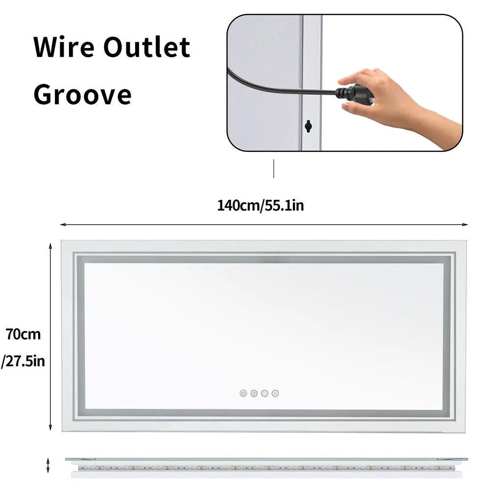 LED Backlit Rectangular Vanity Mirror Wall Mount Dimmable