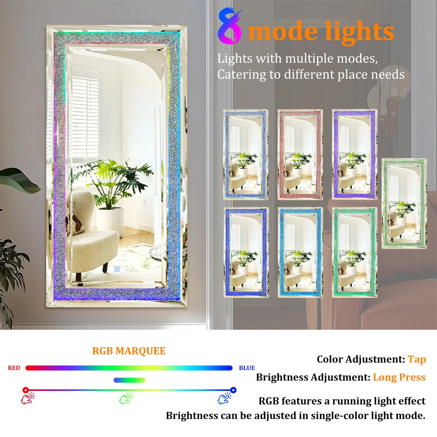 Full Length Mirror 120x60 Cm Wall Mounted RGB LED Mirror