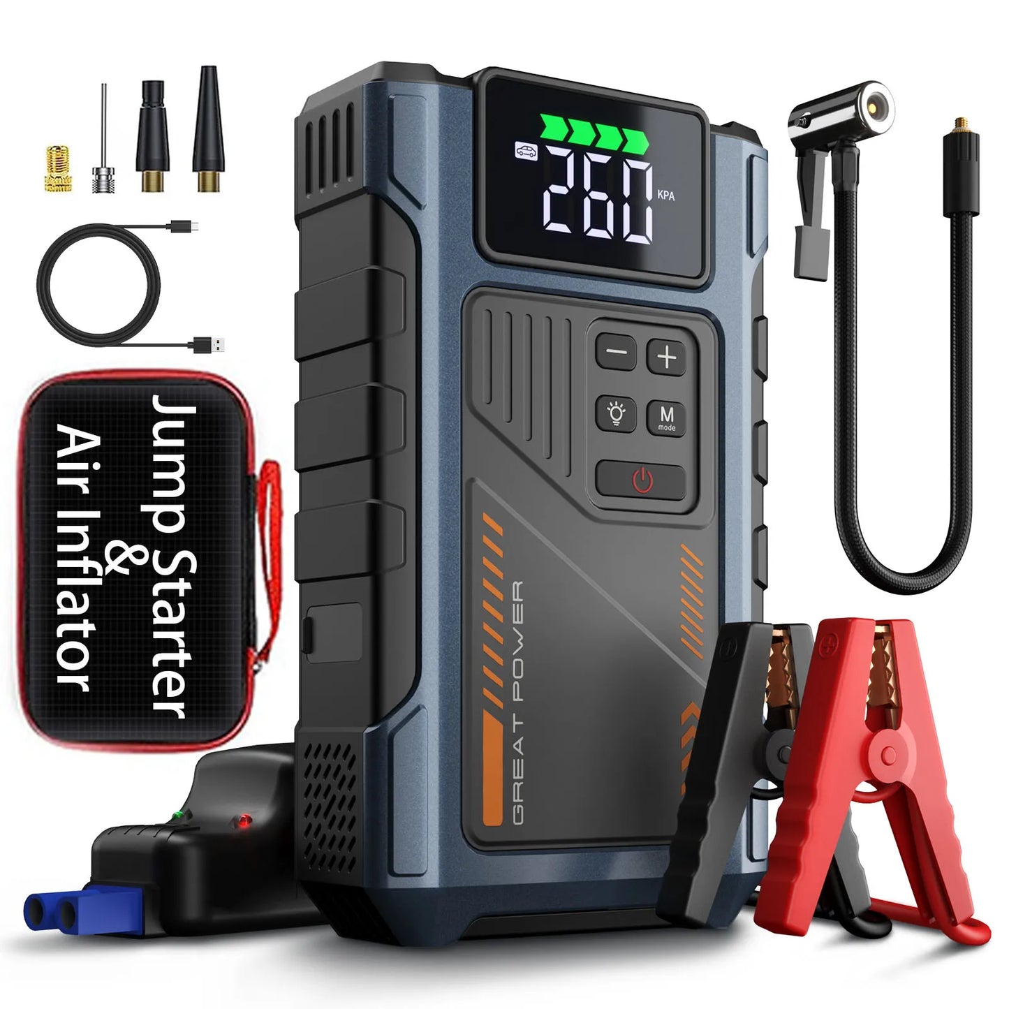 Geeneu Portable Jump Starter With Air Compressor 3000A Peak