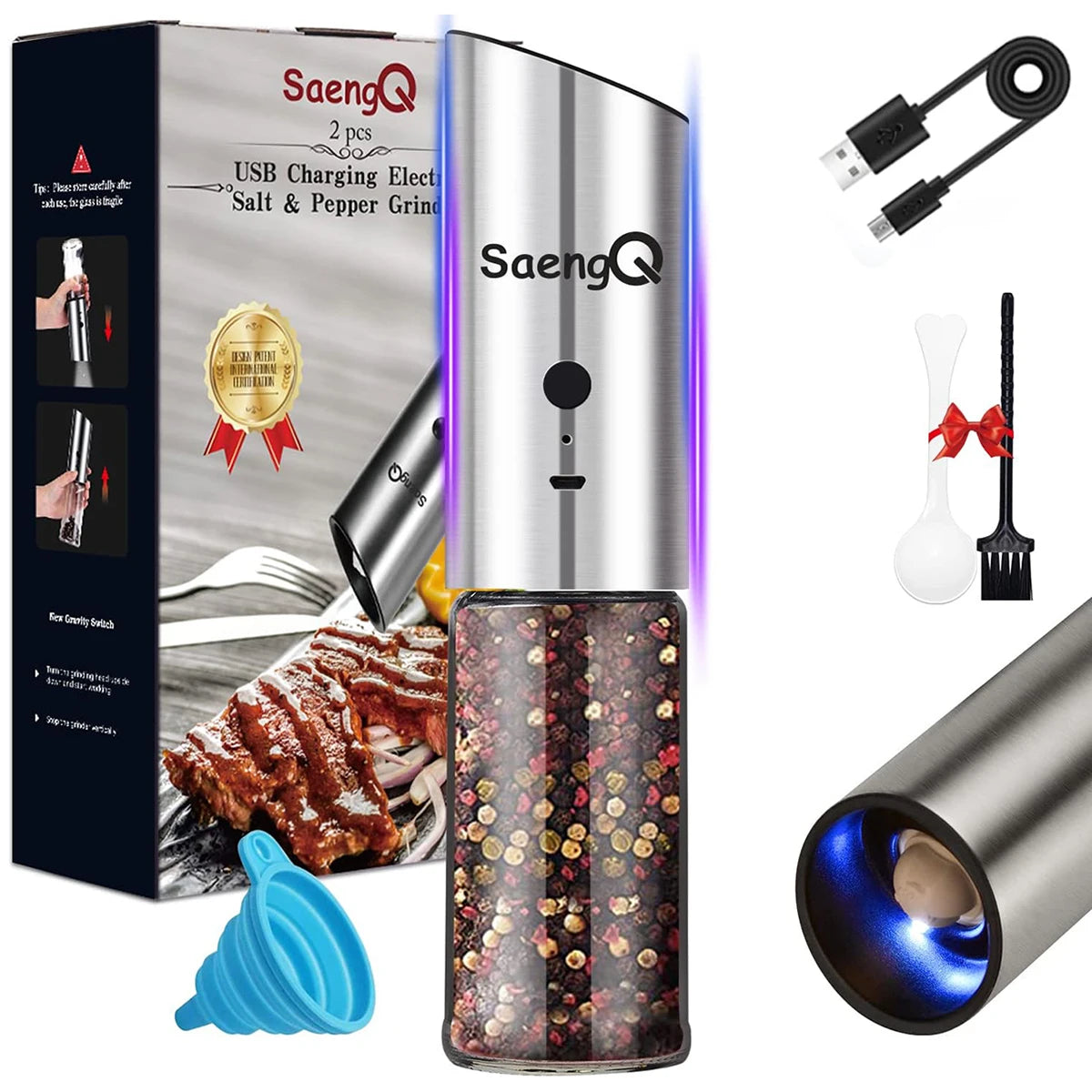 SaengQHign-concerned Gravity Electric Salt Pepper Mill USB