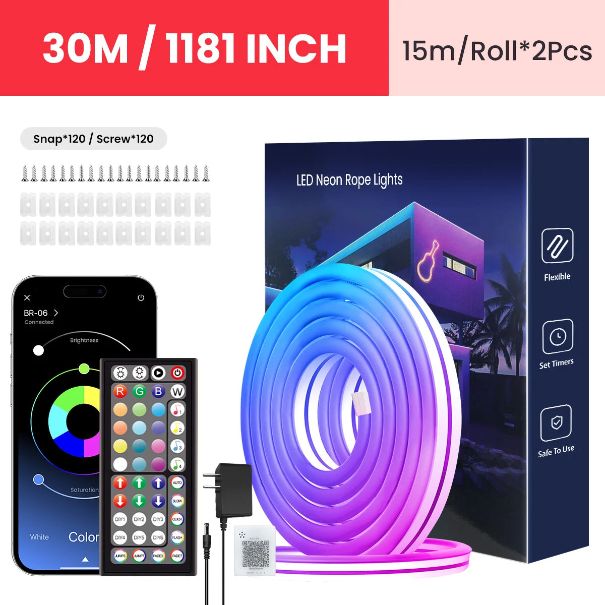 Neon LED Rope Lights Bedroom RGB Strip With Remote App