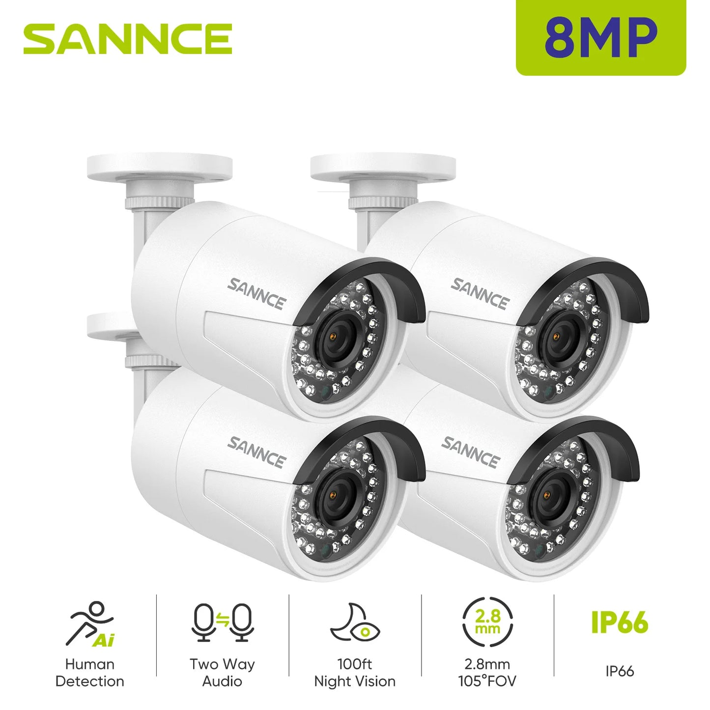 SANNCE 5MP POE Outdoor Weatherproof Bullet Camera Kit