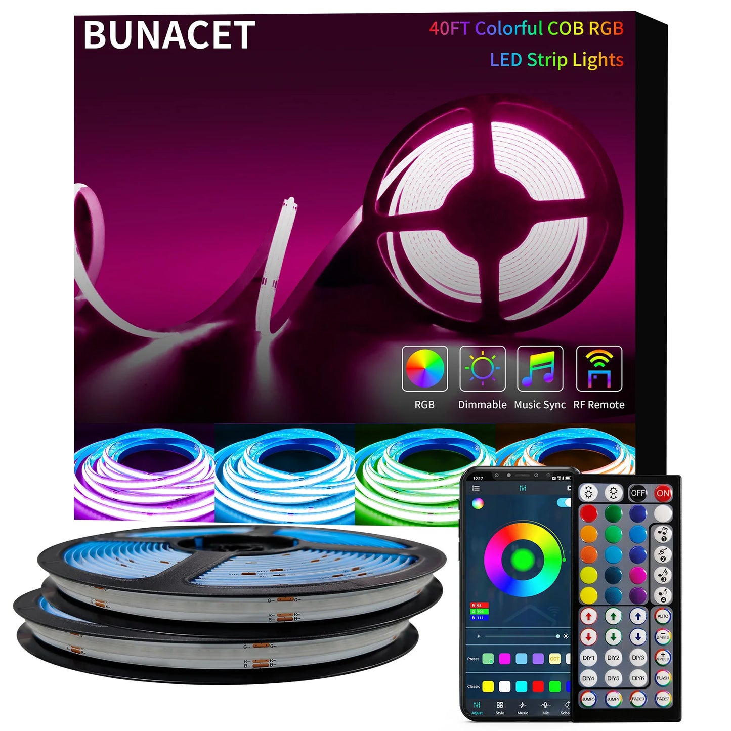 COB RGB LED Strip Lights Bluetooth 6M 12M Home Decor