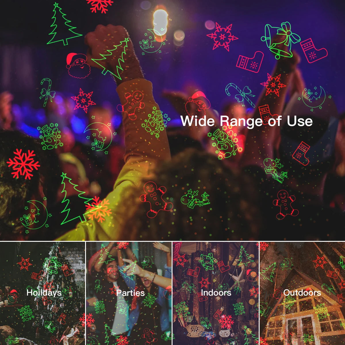 Christmas Outdoor Projector Lights Remote Controlled 12 Festive Patterns Decorations