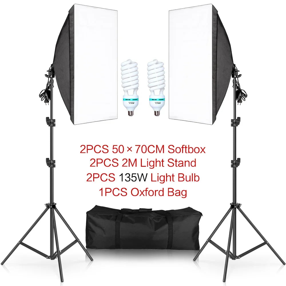 50x70cm Softbox 45W/70W Bulb Photography Studio Photo Lighting Kit Continuous Light System For Camera With Remote Control