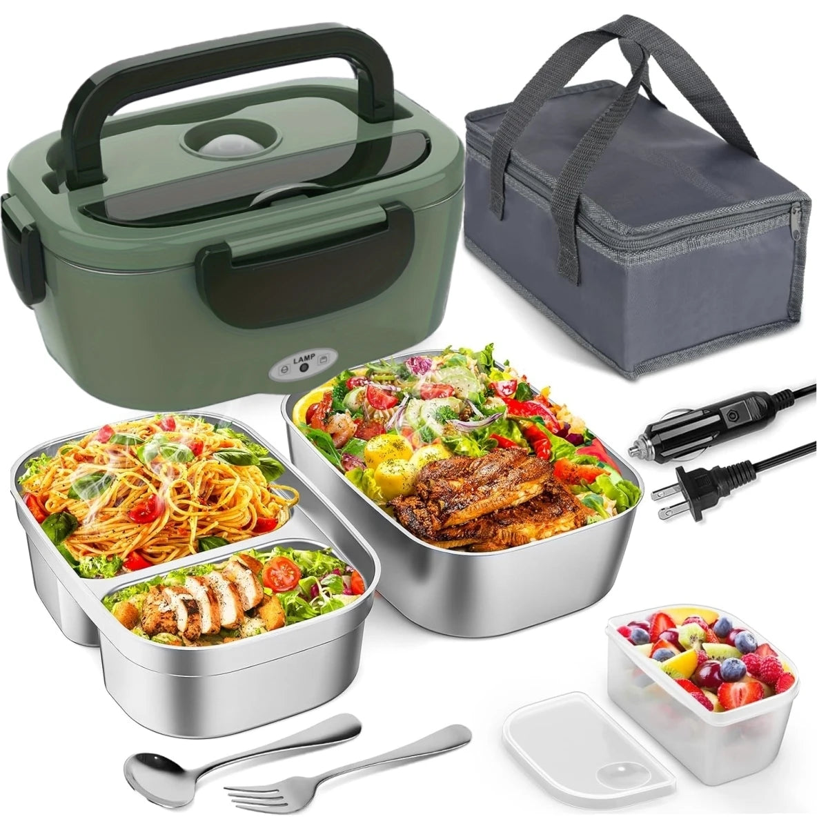 Electric Lunch Box 60W Fast Heated Dual Stainless Steel Containers