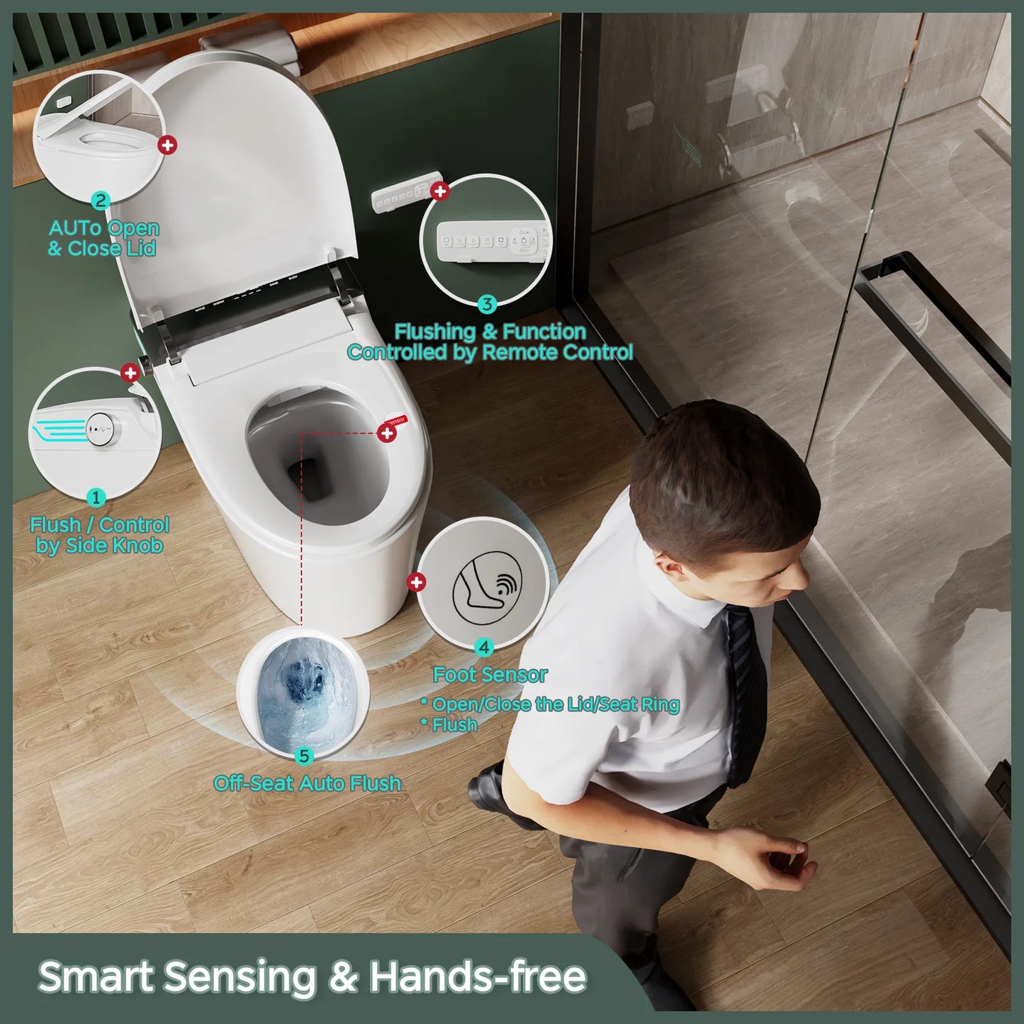 Elongated Smart Toilet With Bidet Foam Dispenser Dual Flush