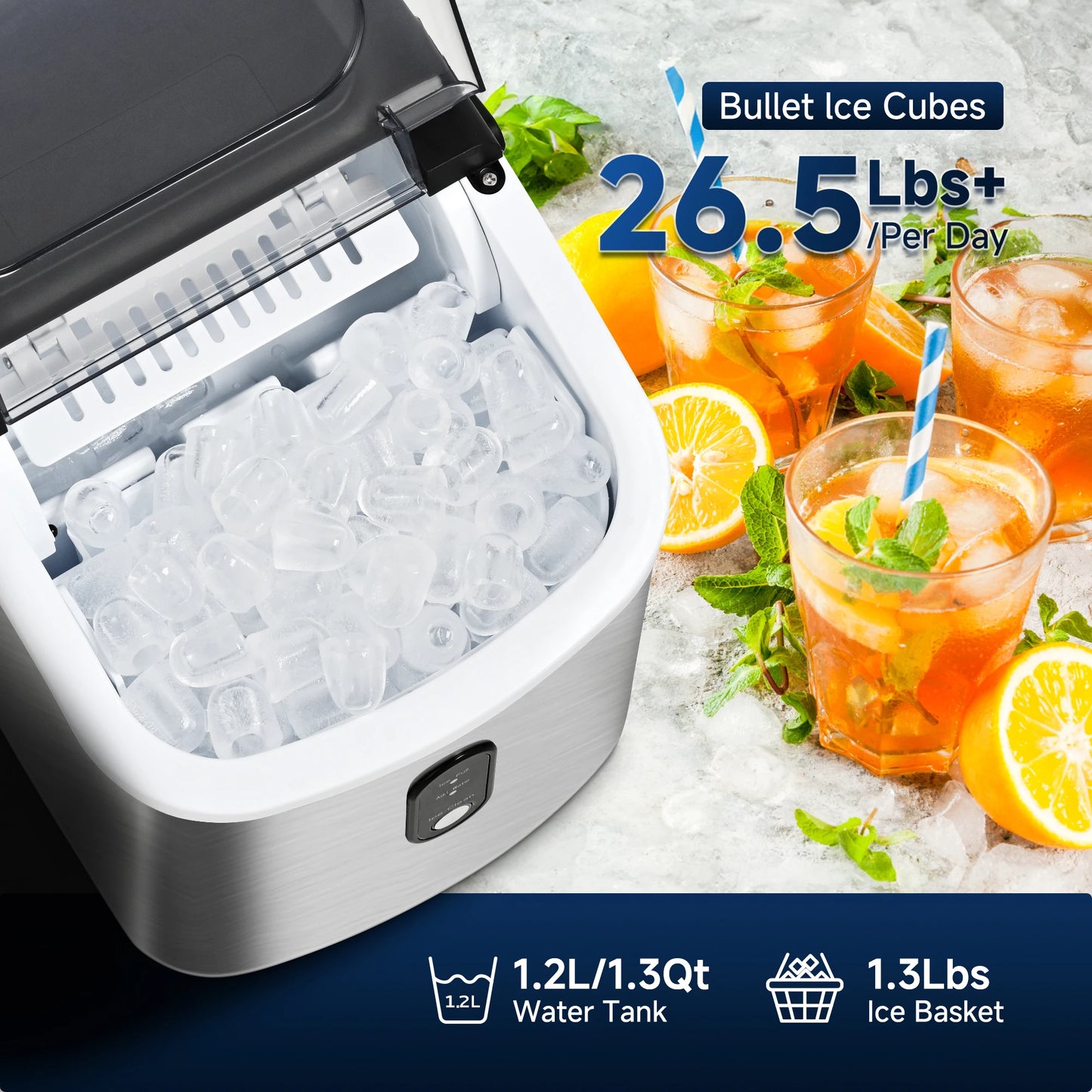SIMZLIFE Portable Ice Maker 26.5lbs per Day Bullet Ice