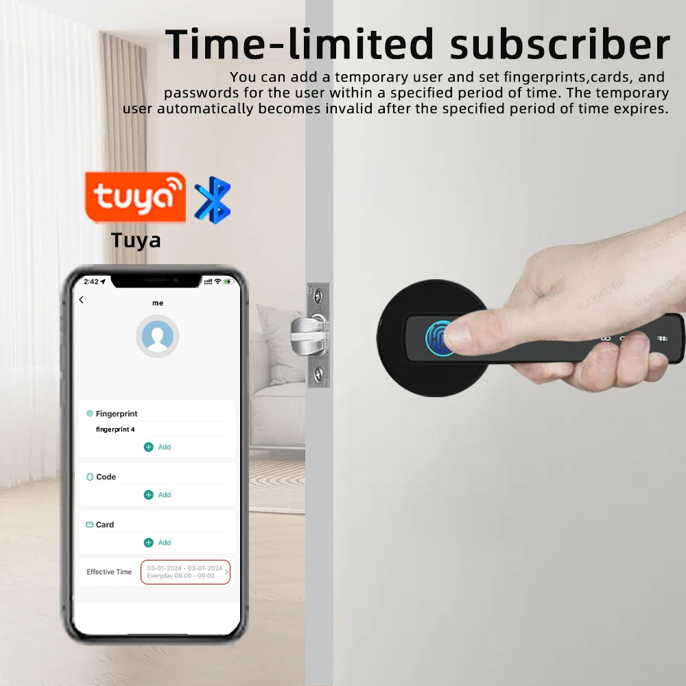 Raykube Tuya BLE Smart Fingerprint Door Lock Unlock
