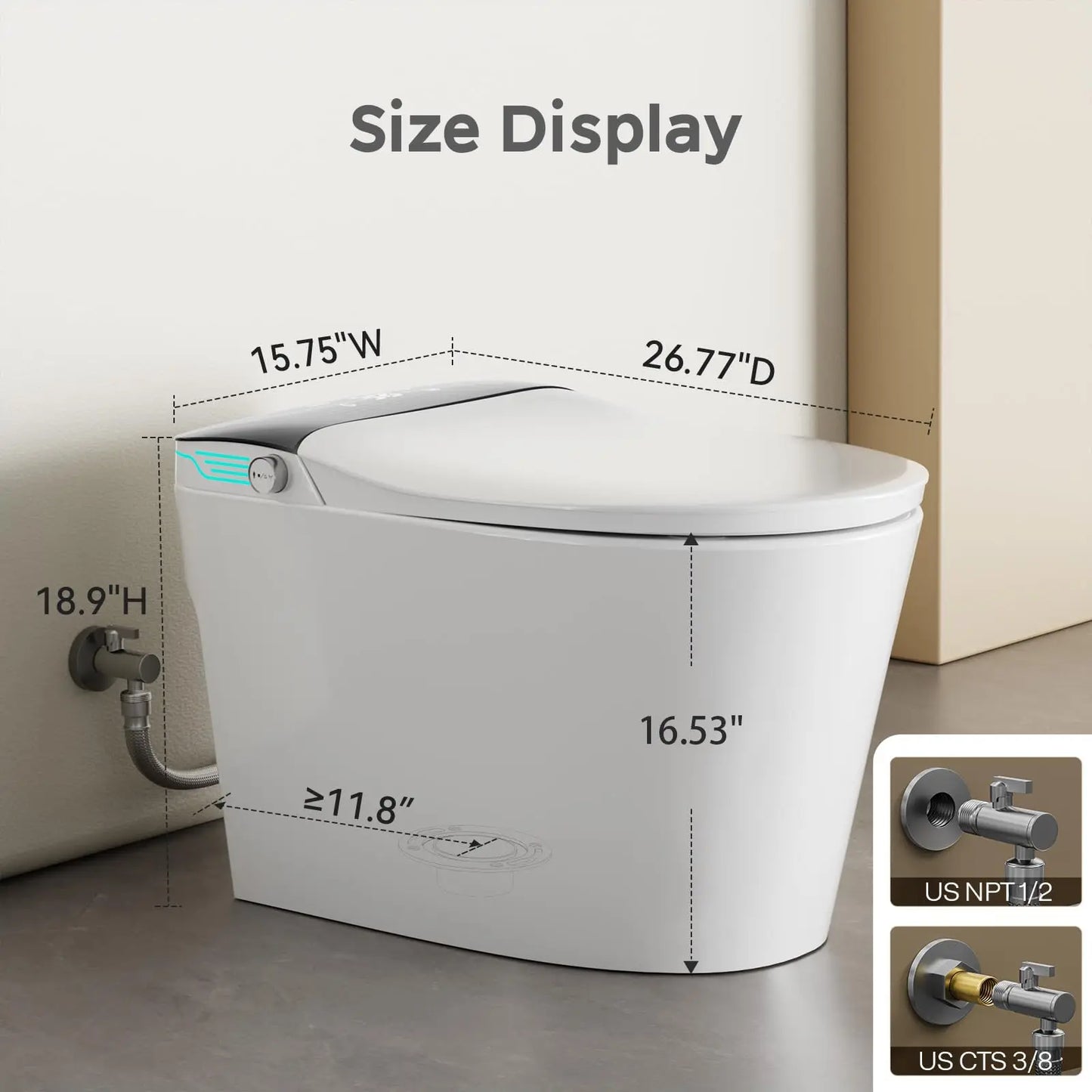 Elongated Smart Toilet With Bidet Foam Dispenser Dual Flush