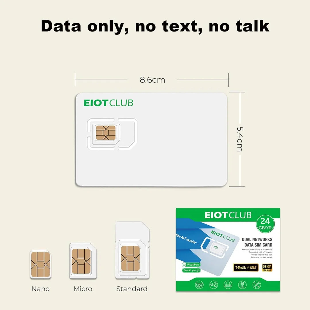 EIOTCLUB Prepaid Data SIM Card 24GB 360 Day 5G 4G LTE IoT