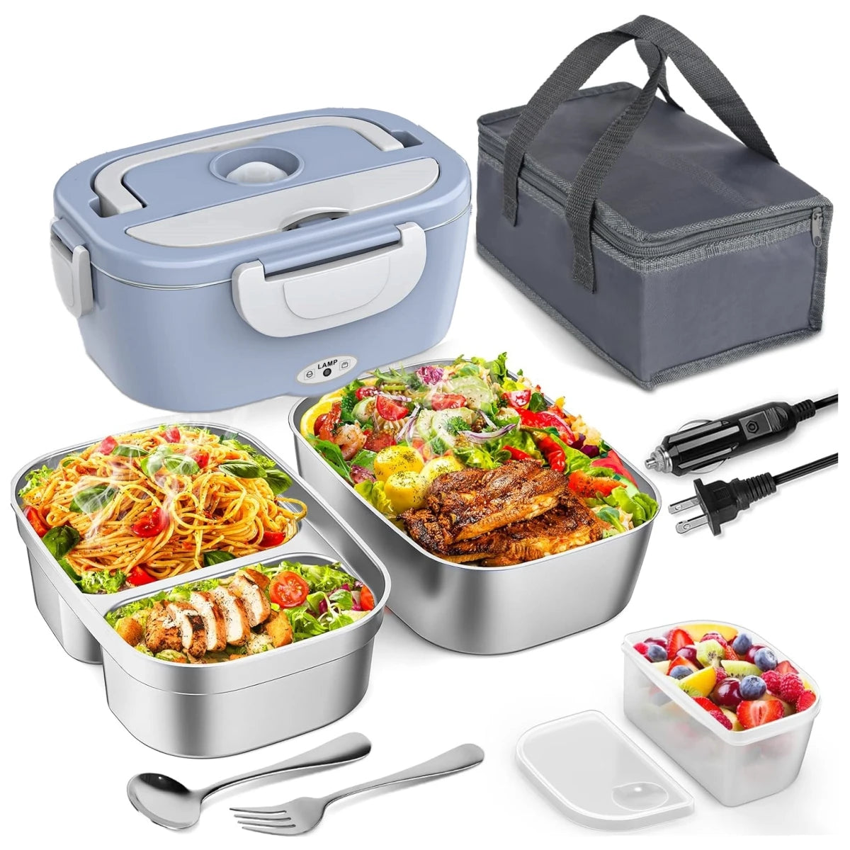 Electric Lunch Box 60W Fast Heated Dual Stainless Steel Containers