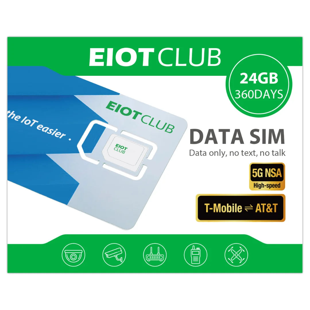 EIOTCLUB Prepaid Data SIM Card 24GB 360 Day 5G 4G LTE IoT