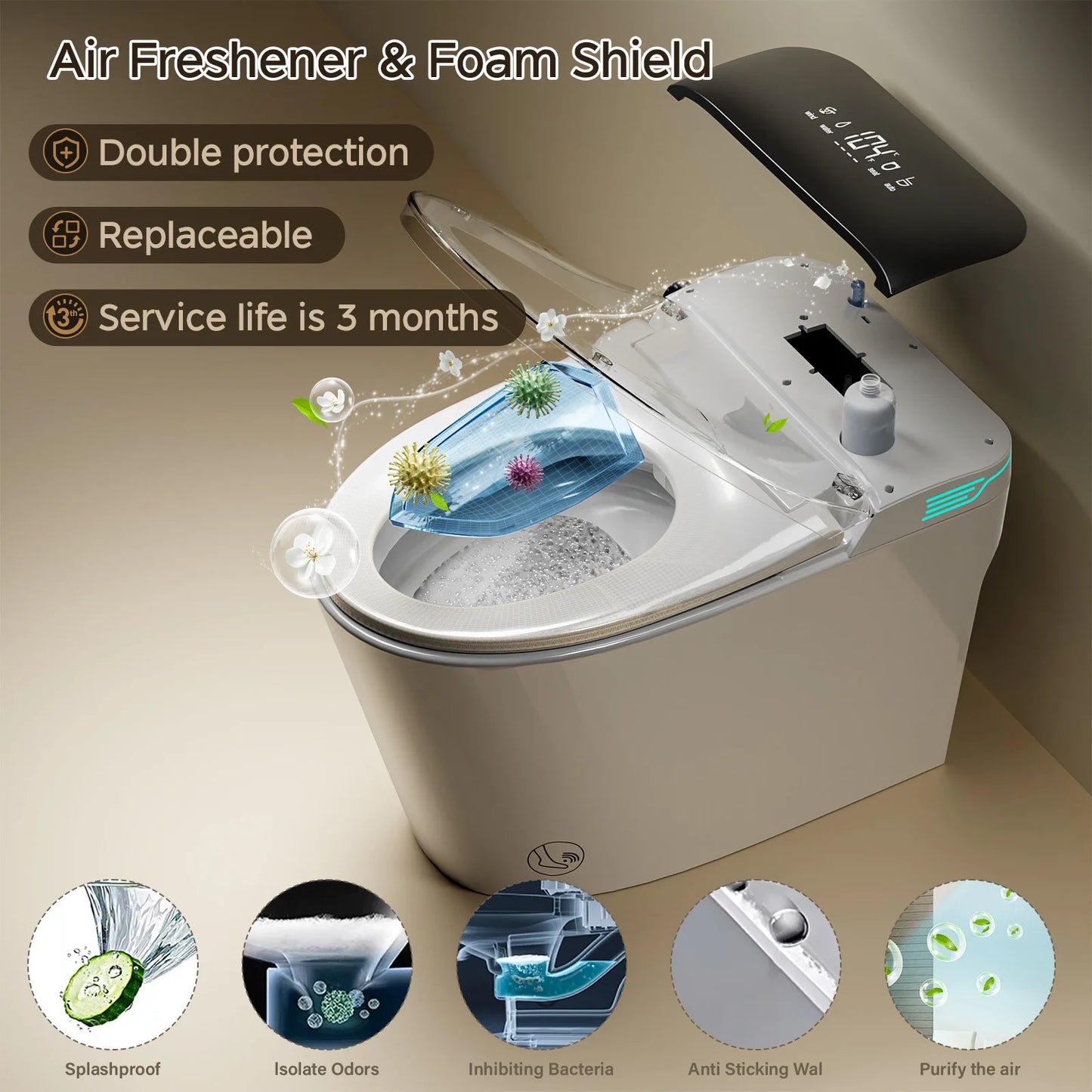 Elongated Smart Toilet With Bidet Foam Dispenser Dual Flush