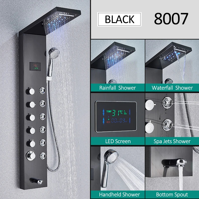 Led Shower Panel Tower System With Rainfall Massage Display