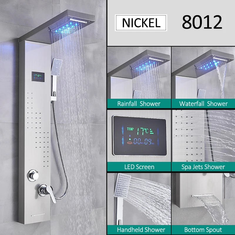 Led Shower Panel Tower System With Rainfall Massage Display