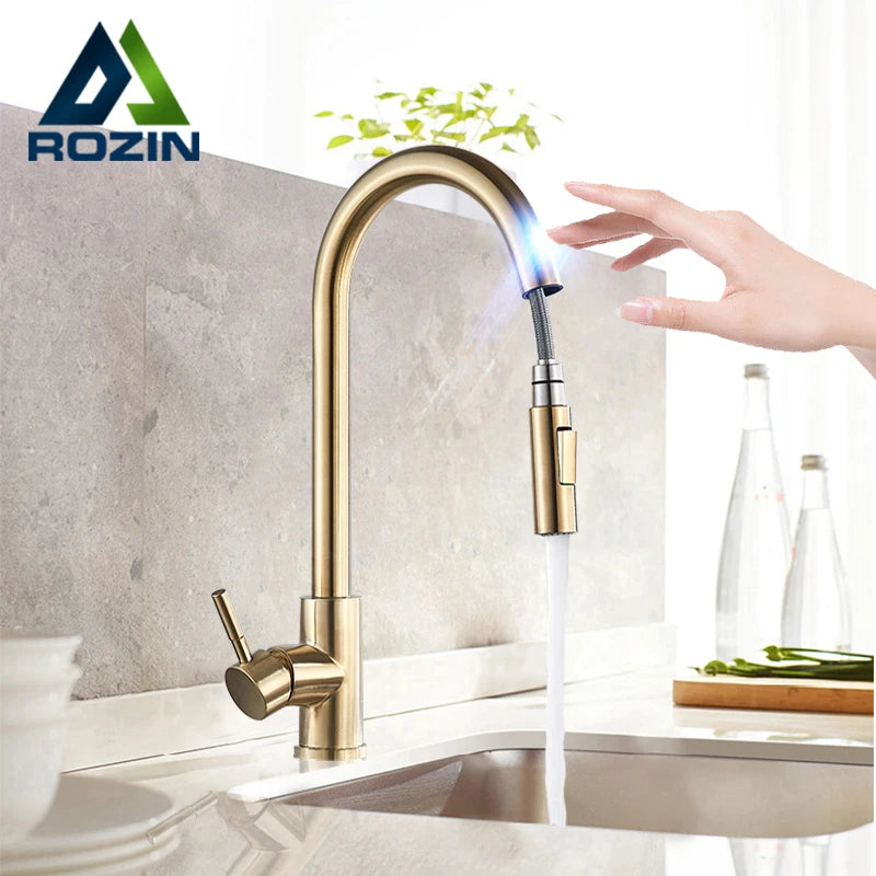 Rozin Smart Touch Kitchen Faucet Brushed Gold PulloutSensor
