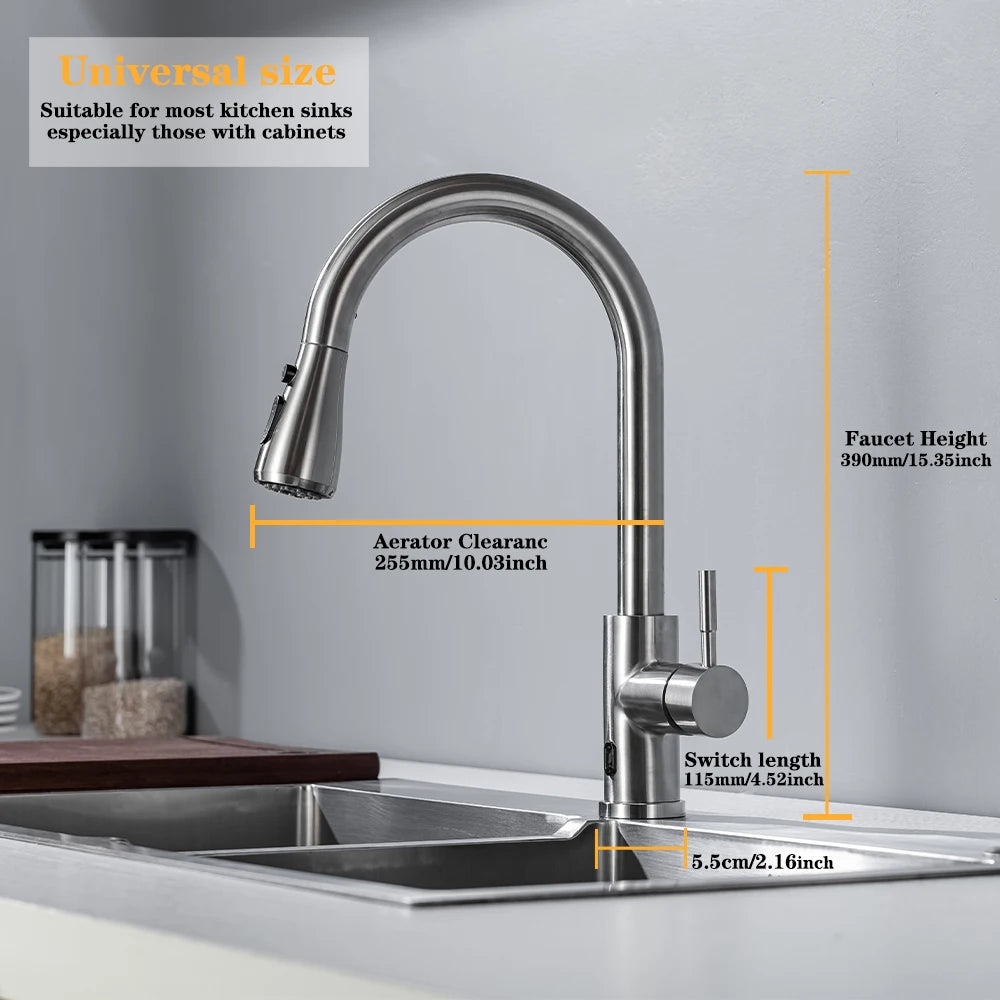 DQOK Touchless Infrared Kitchen Faucet With Brushed Finish
