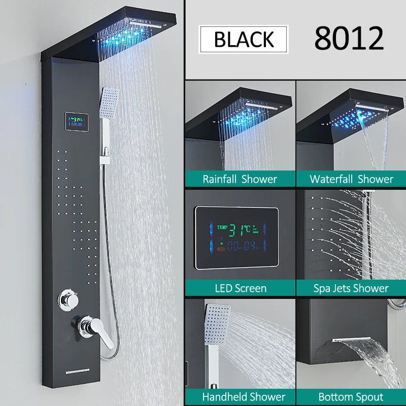 Led Shower Panel Tower System With Rainfall Massage Display