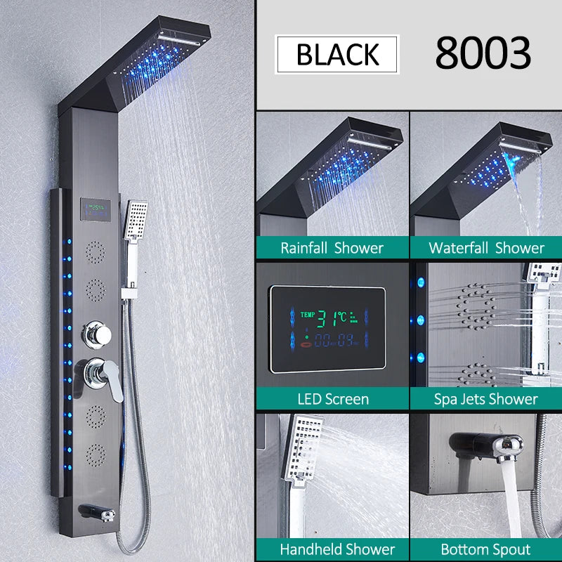 Led Shower Panel Tower System With Rainfall Massage Display