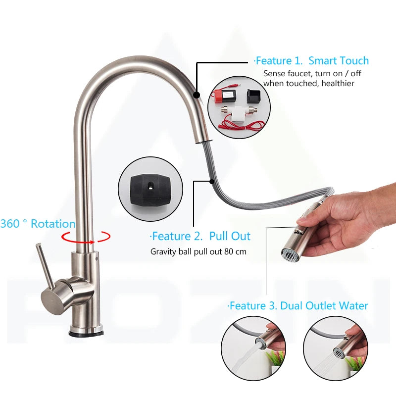 Rozin Smart Touch Kitchen Faucet Brushed Gold PulloutSensor