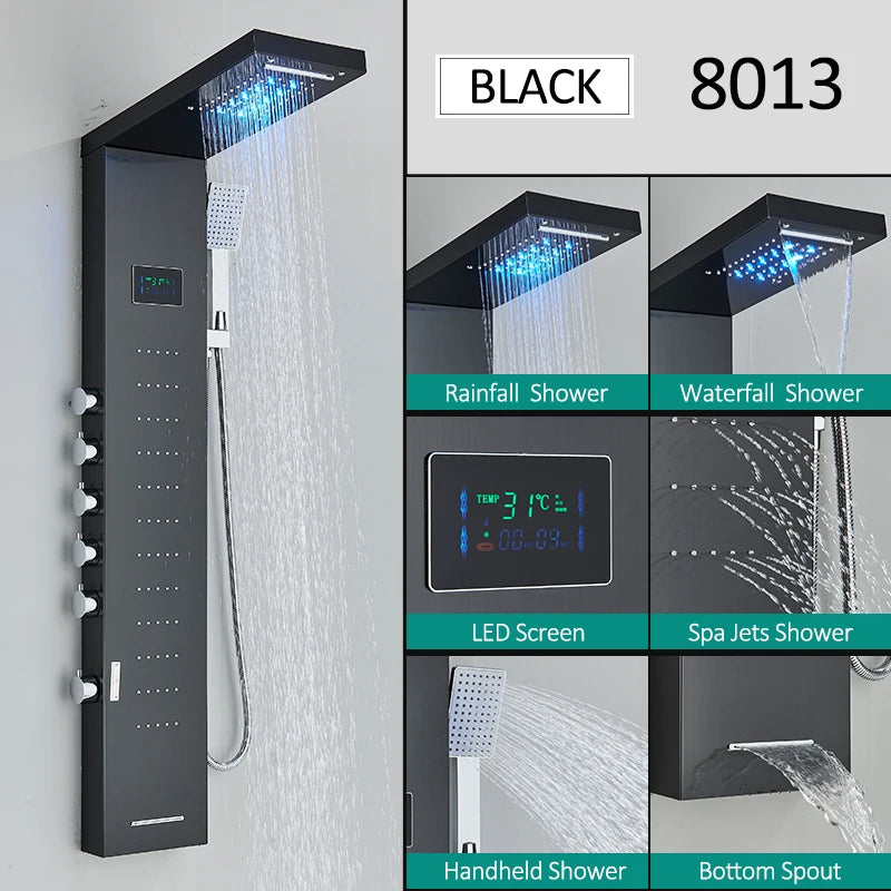 Led Shower Panel Tower System With Rainfall Massage Display