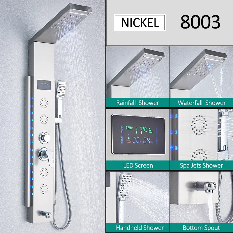 Led Shower Panel Tower System With Rainfall Massage Display