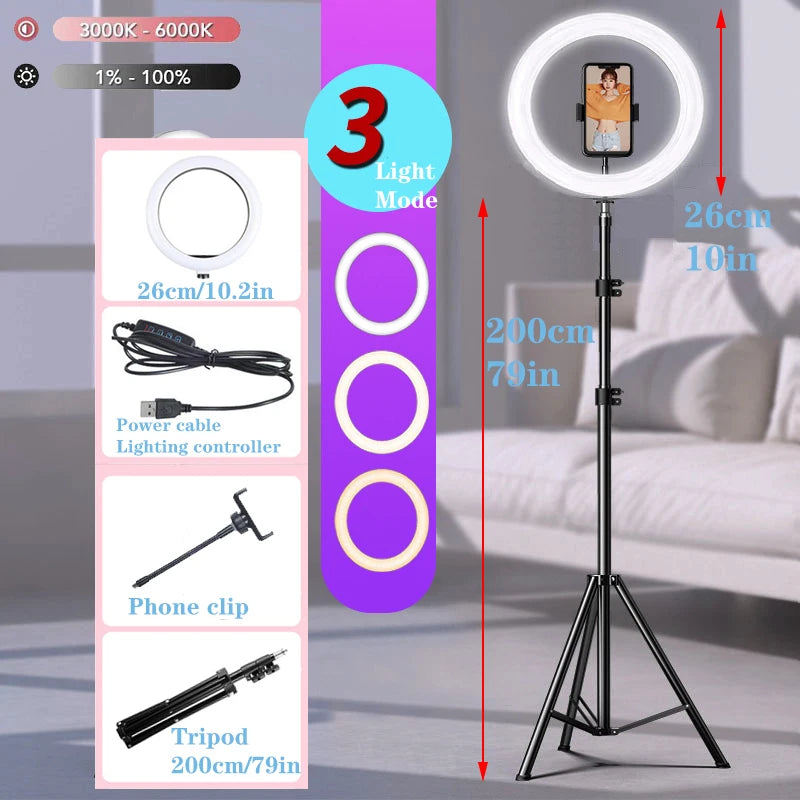 10 Inch LED Selfie Ring Light Dimmable Bi Color 3200K 5600K