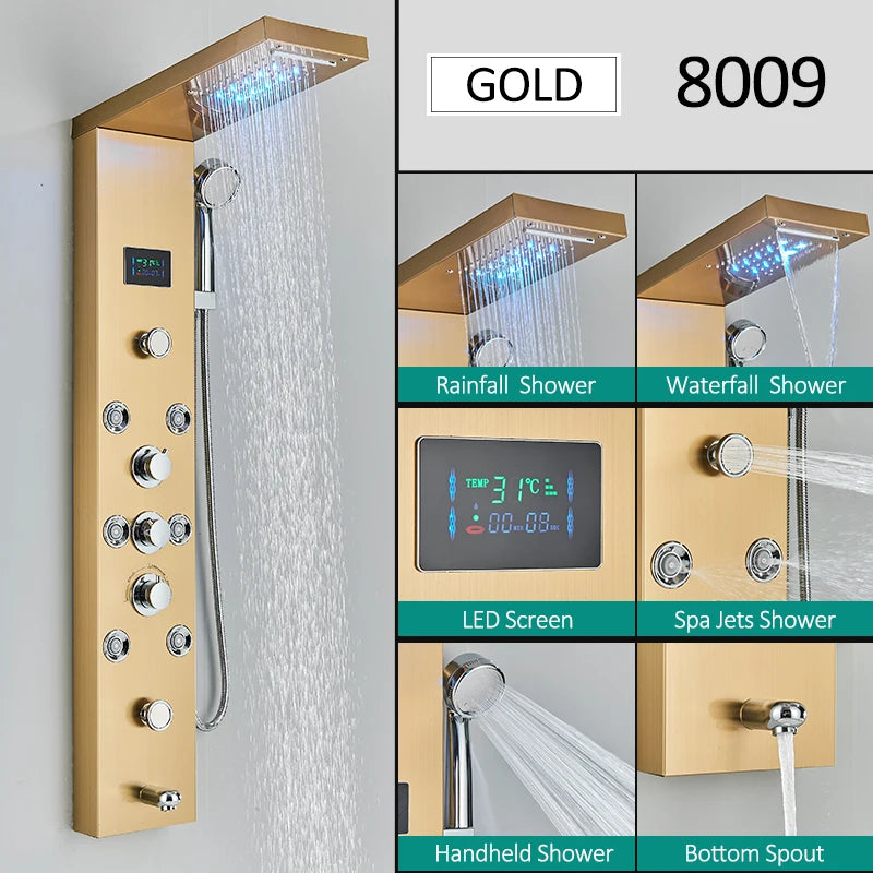 Led Shower Panel Tower System With Rainfall Massage Display