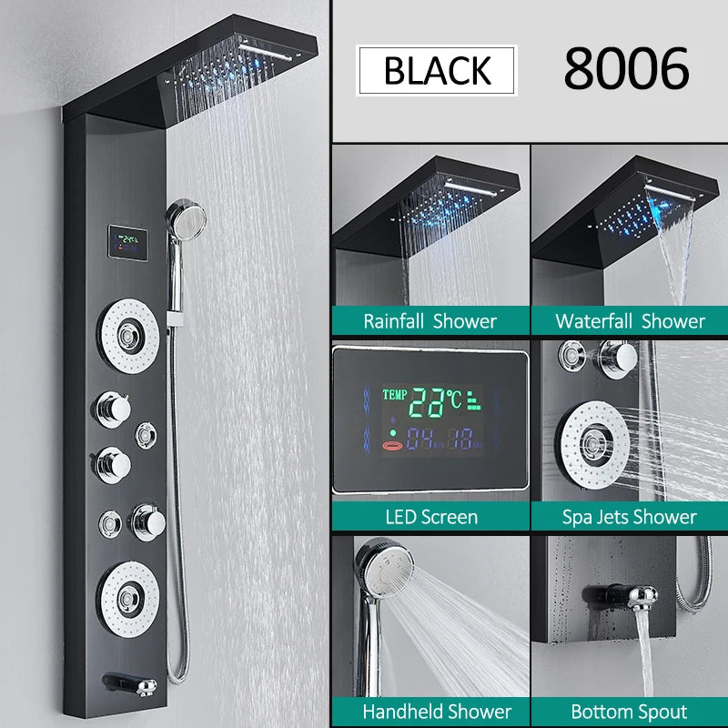 Led Shower Panel Tower System With Rainfall Massage Display