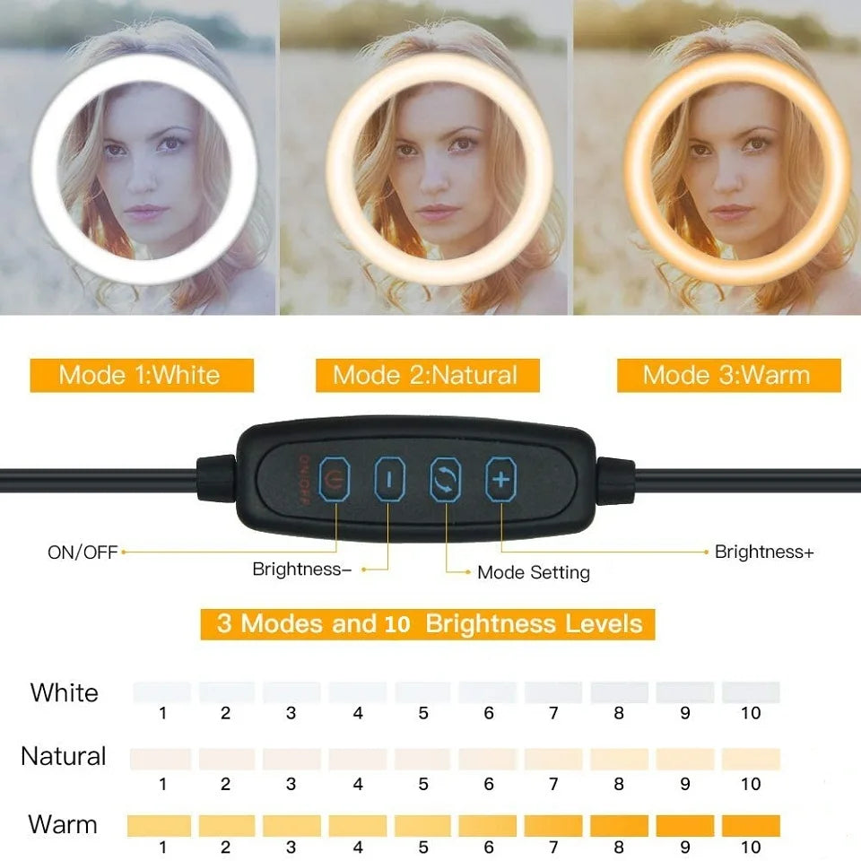 10 Inch LED Selfie Ring Light Dimmable Bi Color 3200K 5600K