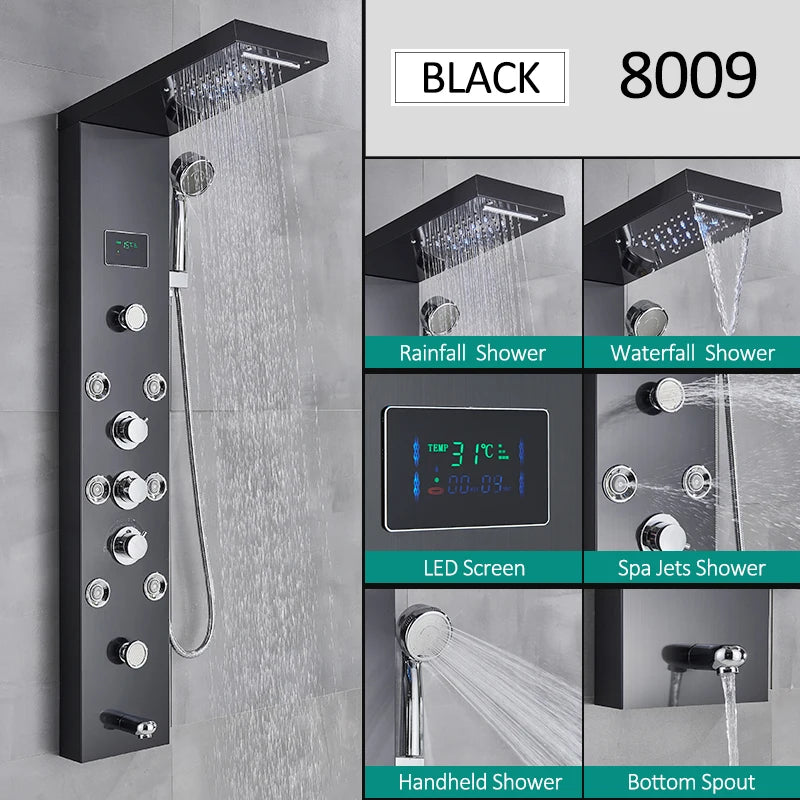 Led Shower Panel Tower System With Rainfall Massage Display