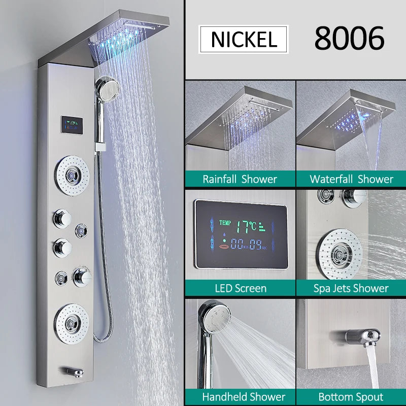 Led Shower Panel Tower System With Rainfall Massage Display