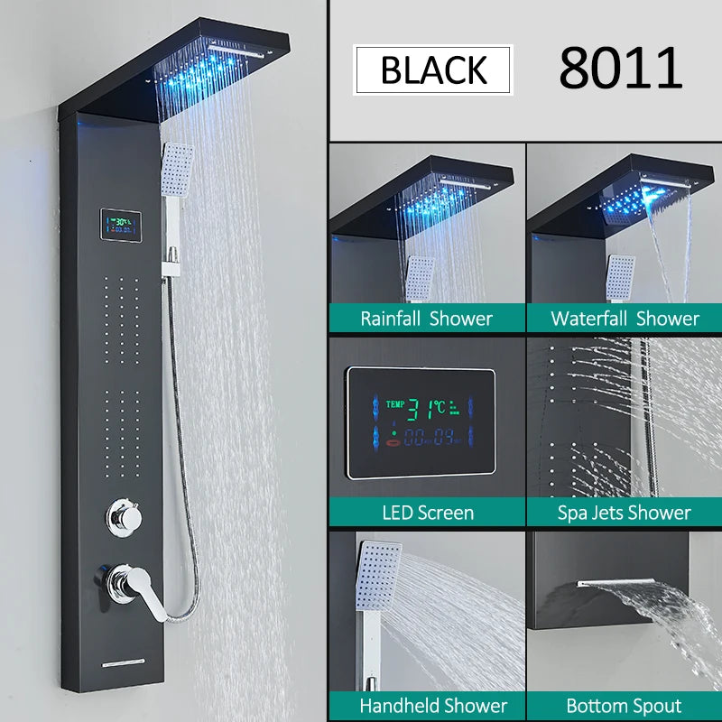 Led Shower Panel Tower System With Rainfall Massage Display