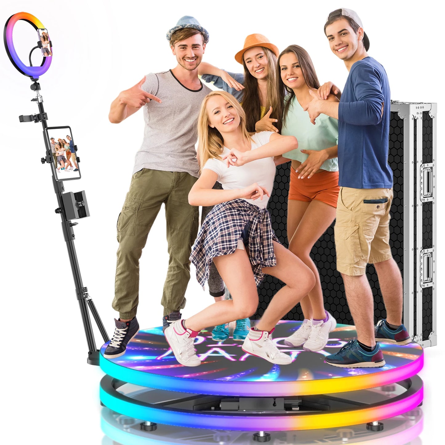360 Photo Booth Flight Case RGB Ring Light App Remote