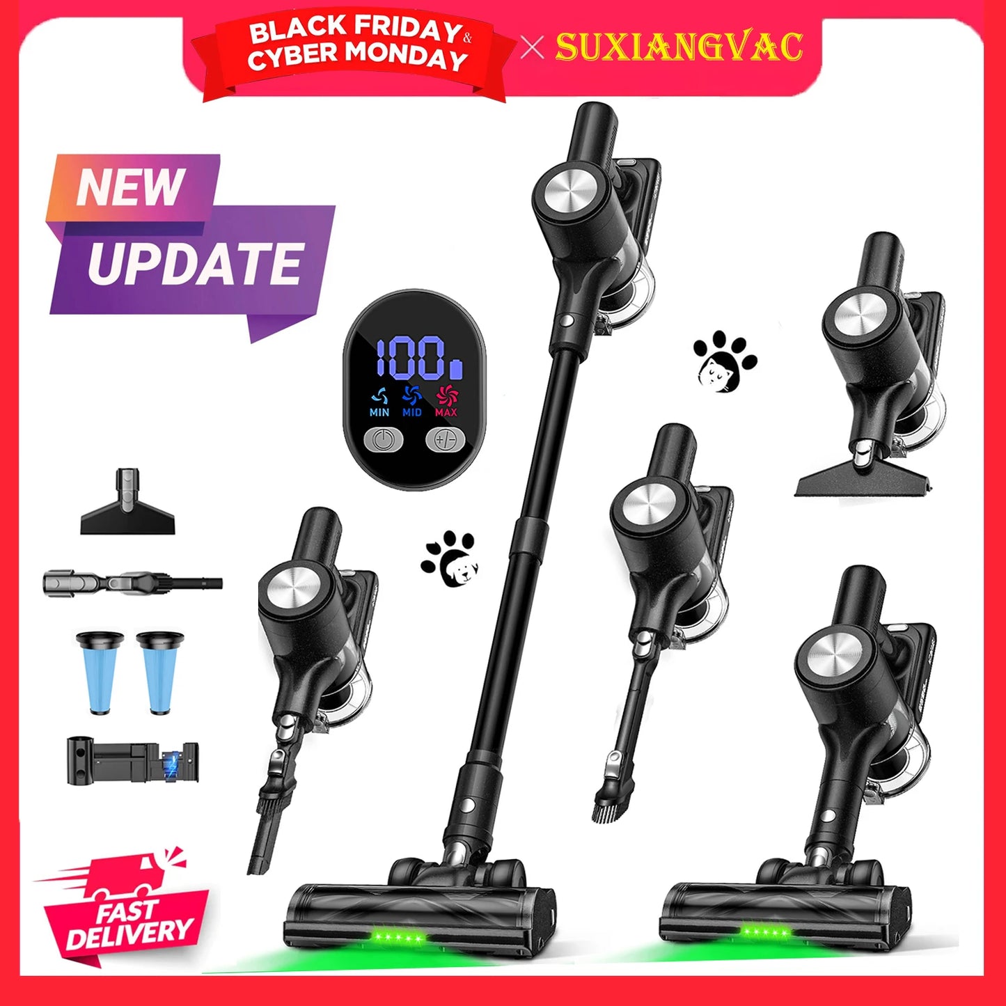 SUXIANGVACC Cordless Vacuum Cleaner 50KPa Powerful Lightweight Stick