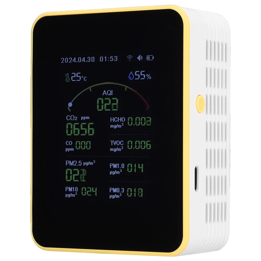 Tuya WiFi 15 in 1 Air Quality Detector CO/CO2/HCHO/TVOC/AQI/PM0.3/PM1.0/PM2.5/PM10 Air Quality Tester Temperature Humidity Meter