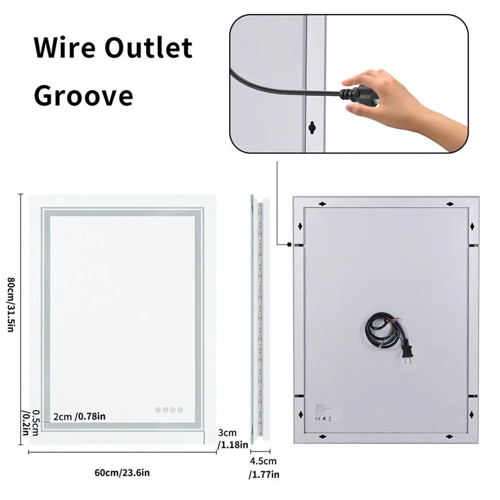 LED Backlit Rectangular Vanity Mirror Wall Mount Dimmable