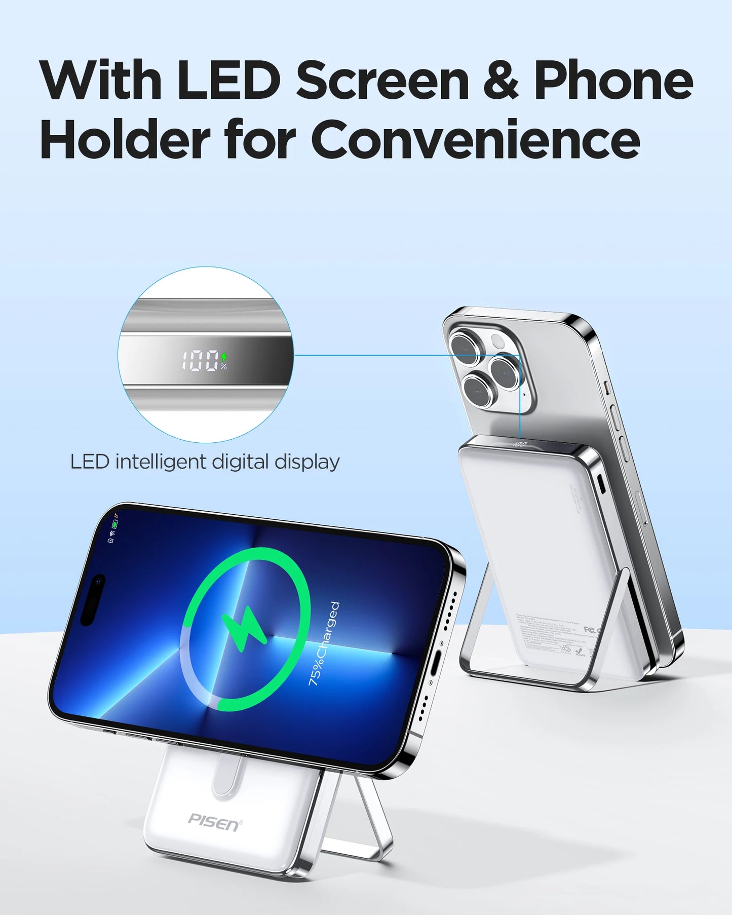 PISEN Magnetic Wireless Power Bank Stand MagSafe 30W USB C