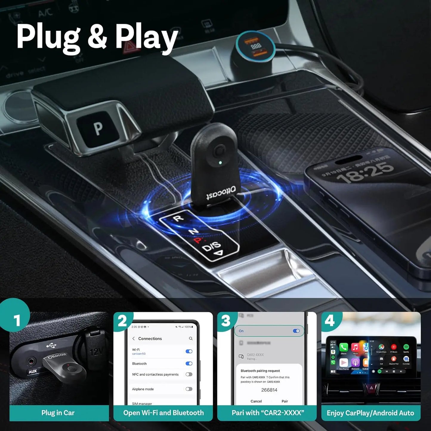 OttoCast TwoInOne Wireless CarPlay Android Auto Adapter