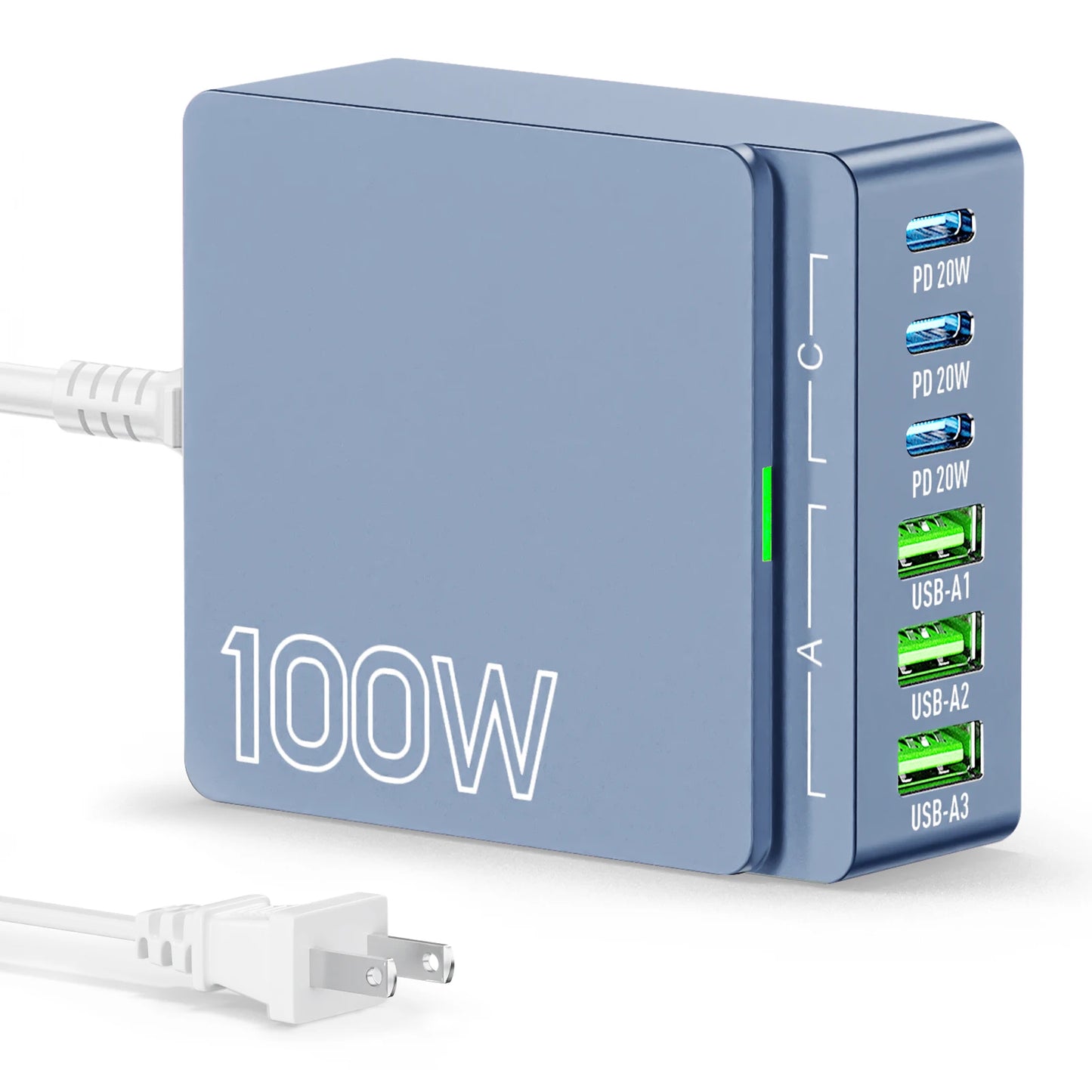 100W 6 Port GaN Quick Charge Hub PD 3.0 Type C USB A Ports